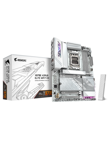 PLACA GIGABYTE X870E A ELITE WIFI7 ICE (BLANCO),AMD,AM5,X870E,4DDR5,256GB,1HDMI+1FHDMI+2USB4,4SATA3+4M.2,2.5GBLAN+WIFI7+BT5.4,6U