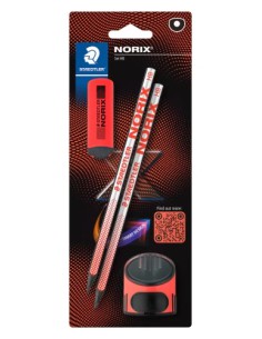 BLISTER CON 2 LÁPICES DE GRAFITO NORIX HB, AFILALÁPICES Y GOMA ROJO STAEDTLER 181 SBK2-2