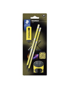 BLISTER CON 2 LÁPICES DE GRAFITO NORIX HB, AFILALÁPICES Y GOMA AMARILLO STAEDTLER 181 SBK2-1