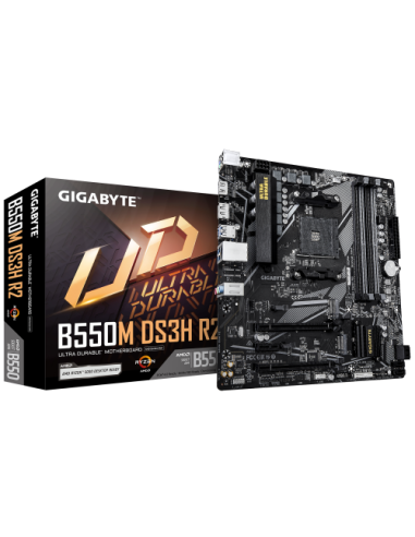 GIGABYTE B550M DS3H R2 Placa base - Procesadores AMD Ryzen 5000, VRM de 5+3 fases, hasta 4733 MHz DDR4 (O.C.), 1x M.2 PCIe 4.0 +