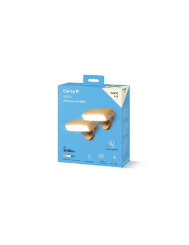 PACK 2 APLIQUES LED PORTÁTIL VEGA MADERA 1+1 GARZA 401558C