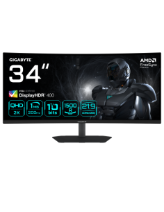 GIGABYTE G34WQC2 Monitor Gaming Curvo 34” WQHD - 3440 x 1440, 1500R, 200Hz, 1ms, 450 cd/m², AMD FreeSync Premium, DisplayHDR 400