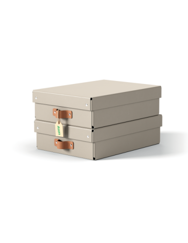 PACK 2 CAJAS DE ALMACENAMIENTO CARTÓN MEDIANA BAJA COLOR BEIGE LEITZ 61480012