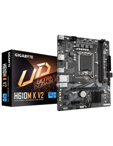 GIGABYTE H610M K V2 Placa base - Procesadores Intel Core 14ª generación, hasta 5600 MHz DDR5, 1xPCIe 3.0 M.2, LAN 1GbE, USB 3.2 