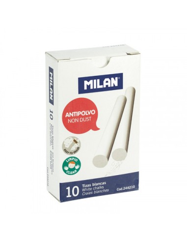 CAJA 10 TIZAS DE CARBONATO DE CALCIO BLANCAS REDONDAS -ANTIPOLVO MILAN 244210