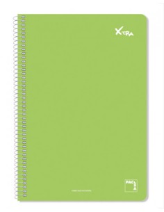 CUADERNO SERIE XTRA 60GR.TAPA CONTRACOLADA FOLIO (215X310MM.) 80 HOJAS CUADRÍCULA 4X4 COLOR VERDE OSCURO PACSA 16078