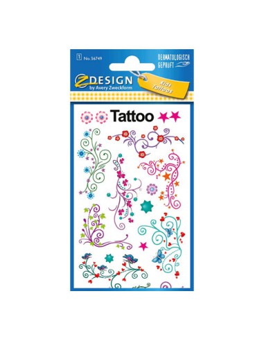 SOBRE CON 1 HOJA 76X120MM Y 9 PEGATINAS TATOO MODA AVERY 56749