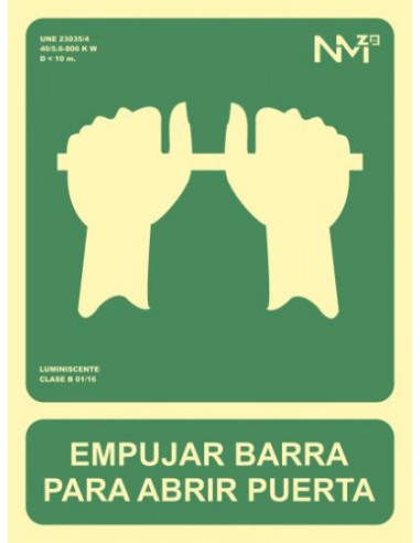 SEÑAL "EMPUJAR BARRA PARA ABRIR PUERTA" 224X300 PVC VERDE ARCHIVO 2000 6170-01H VE
