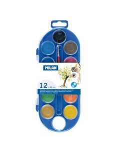 ESTUCHE ACUARELAS 12 PASTILLAS 30 MM Y PINCEL MILAN 80011