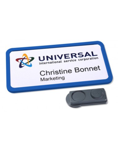 CAJA 10 PORTANOMBRES OFFICE BADGE AZUL CON IMÁN EXTRA FUERTE37 X 75 MM AVERY 4839B-L