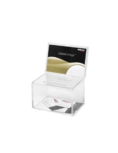 CAJA PARA SUGERENCIAS O PROPINAS SIN LLAVE CON EXPOSITOR 16,5X11 CM TRANSPARENTE DEFLECTO 592901