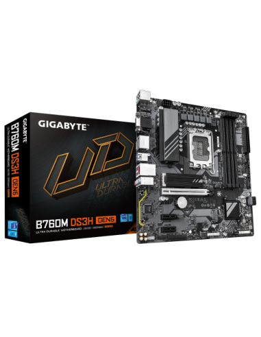 GIGABYTE B760M DS3H GEN5 Placa Base Compatible con CPUs Intel Core 14ª generación, VRM digital de 6+2+1 fases, hasta 5600 MHz DD