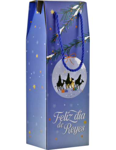 CAJA CON ASA MENSAJES EFECTO MADERA BOTELLERO REYES MAGOS (13X36X10 CM) COLORES SURTIDOS BISMARK 333603