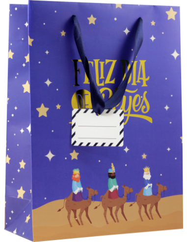 BOLSA PAPEL REYES MAGOS L (32X14X40 CM) FOIL CON TARJETA COLGANTE COLORES SURTIDOS BISMARK 333599