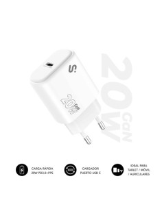 SUBBLIM Cargador USB-C GaN 20W , Power Delivery 3.0 & PPS, Enchufe Rápido para iPhone 16-12, iPad, Galaxy S24-S20, Pixel 9-6, Xi