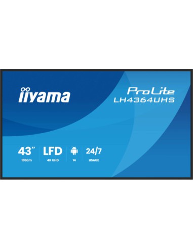 IIYAMA MONITOR 43" 3840x2160, UHD VA DLED 500cd/m, HORIZ Y VERT, MM 2x 10W, 2x HDMIx 1x USB-C, USB 2.0 x2, WiFi, LAN, Media Play