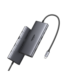 Ugreen 11-in-1 USB-C Hub to 3x USB-C/2x USB-A/HDMI/VGA/RJ45/SD/TF/3.5mm - Gray Acoplamiento Base Gris