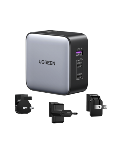 Ugreen 65W Nexode GaN Auriculares, Teléfono móvil, Portátil, Reloj inteligente, Tableta Gris USB Carga rápida Interior
