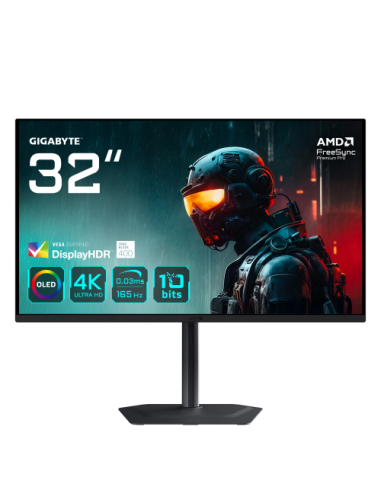 GIGABYTE MO32U 31,5" Monitor Gaming OLED 4K UHD - 3840 x 2160, 165Hz, 0.03ms, 250 cd/m², Display HDR True Black 400, HDMI 2.1, D
