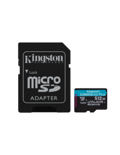 Kingston Technology Tarjeta microSDXC Canvas Go Plus Gen4 de 512 GB, 200 MB/s, A2 U3 V30 y adaptador