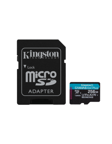 Kingston Technology Tarjeta microSDXC Canvas Go Plus Gen4 de 256 GB, 200 MB/s, A2 U3 V30 y adaptador
