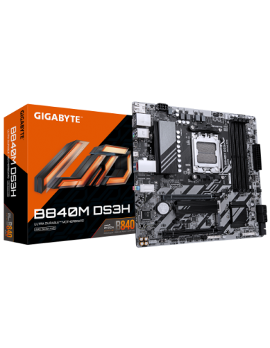 GIGABYTE B840M DS3H Placa base - Procesadores AMD Ryzen 9000, VRM de 8+2+2 fases, hasta 8200 MHz DDR5, 2xPCIe 4.0 M.2, LAN 2.5Gb