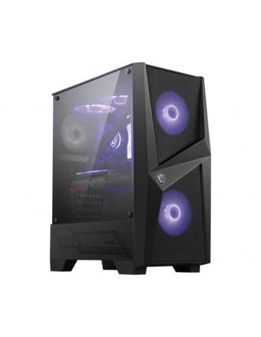 CAJA MSI MAG FORGE 100M,3x2.5"+2x3.5”,3x120MM (RGB) +1x120MM,2xUSB3.2+AUDIO+MICRO,MID-TOWER,NEGRA