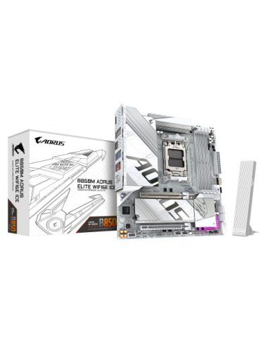 GIGABYTE B850M AORUS ELITE WIFI6E ICE Placa Base - Procesadores AMD Ryzen Serie 9000, 12+2+1 fases VRM digitales, hasta 8200MHz 