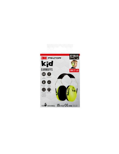 CASCOS OREJERAS ACOLCHADAS CON DIADEMA PROTECCION AUDITIVA INFANTIL PELTOR H510AKG-1 VERDE NEÓN SNR-27DB 3M 7100334987