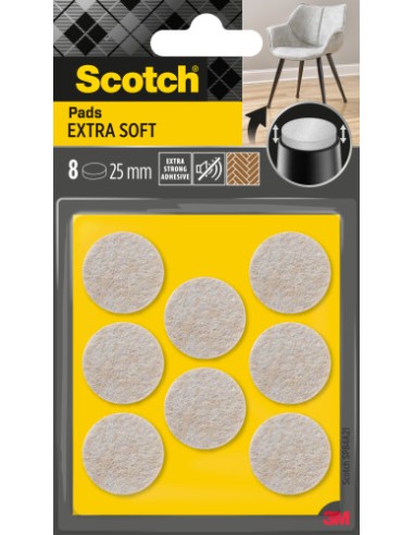 BLISTER 8 FIELTROS ADHESIVOS EXTRA SUAVES 25MM DIAMETRO BEIGE SP84A21 SCOTCH 7100309845