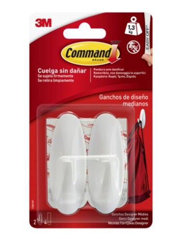 BLISTER 2 GANCHOS ADHESIVOS BLANCO MEDIANOS HASTA 1,3KG COMMAND 17081 3M 7100149663