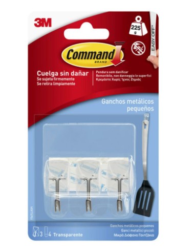 BLISTER 3 GANCHOS ADHESIVOS TRANSPARENTES PEQUEÑOS PUNTA ALAMBRE HASTA 225G COMMAND 17067CLR 3M 7100240178