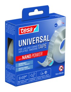 CINTA ADHESIVA DOBLE CARA NANO UNIVERSAL POWER 5KG 3 METROS x 30 MM TESA 55810-00002-00