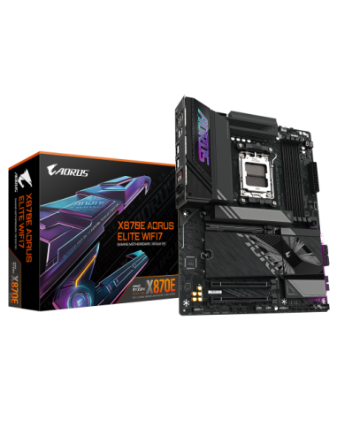 GIGABYTE Placa base X870E A ELITE WIFI7 - Compatible con CPUs AMD Ryzen 9000, VRM digital de 16+2+2 fases, hasta 8000MHz DDR5 (O