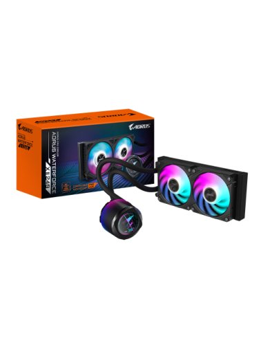 GIGABYTE Refrigeración líquida AIO AORUS WATERFORCE X II 240 para CPU - 2 ventiladores ARGB de 120 mm, pantalla LCD a todo color