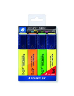 ESTUCHE 3 + 1REGALO MARCADORES FLUORESCENTE CLASSIC 364 TEXTSURFER STAEDTLER 364-S WP4P