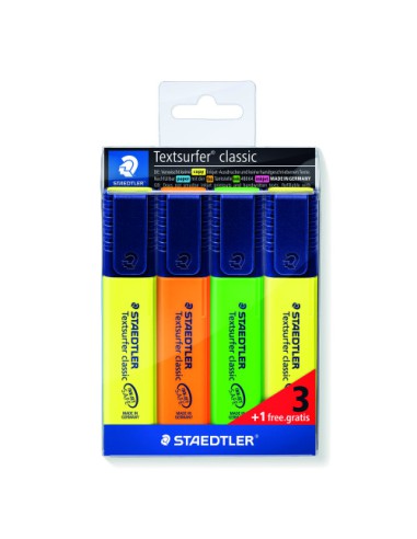 ESTUCHE 3 + 1REGALO MARCADORES FLUORESCENTE CLASSIC 364 TEXTSURFER STAEDTLER 364-S WP4P