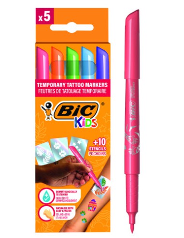 ESTUCHE TATTOO 5 ROTULADORES ESPECIAL TATOO+10 PLANTILLAS TATOO BIC 516874