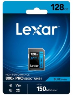 LEXAR 128GB PROFESSIONAL 800X PRO SDXC UHS-I CARDS, UP TO 150MB/S READ 45MB/S WRITE C10 V30 U3