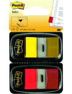 PACK 2 DISPENSADORES X 50 MARCADORES INDEX 25,4X43,2MM COLORES ROJO/AMARILLO 680-RY2 POST-IT 7000052571