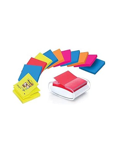 PACK DISPENSADOR BLANCO PRO + 12 BLOCS 90 HOJAS Z-NOTES 76X76MM SUPER STICKY COLORES VARIADOS PRO-W-1SSCOL-R330 POST-IT 71000393