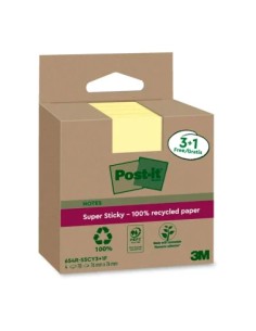 PACK 3+1 BLOCS 90 HOJAS NOTAS RECICLADAS ADHESIVAS 76X76MM SUPER STICKY AMARILLO PASTEL 654 RSSCY3+1F POST-IT 7100285105