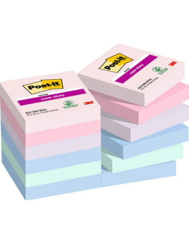PACK 12 BLOCS 90 HOJAS NOTAS ADHESIVAS 47,6X47,6MM SUPER STICKY COLECCIÓN SOULFUL CAJA CARTÓN 622-12SS-SOUL POST-IT 7100290159