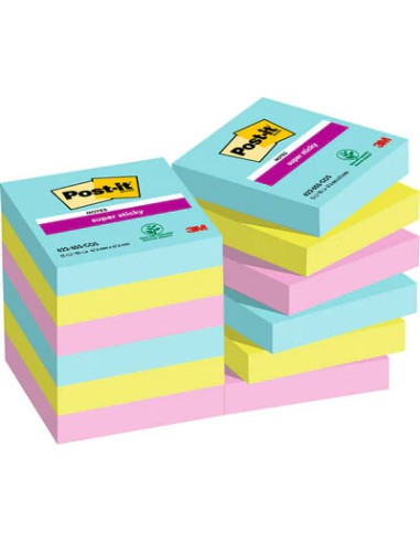 PACK 12 BLOCS 90 HOJAS NOTAS ADHESIVAS 47,6X47,6MM SUPER STICKY COLECCIÓN COSMIC CAJA CARTÓN 622-12SS-COS POST-IT 7100290180