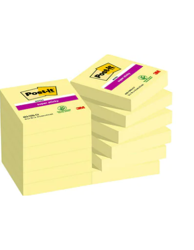 PACK 12 BLOCS 90 HOJAS NOTAS ADHESIVAS 47,6X47,6MM SUPER STICKY CANARY YELLOW CAJA CARTÓN 622-12SSCY-EU POST-IT 7100290190