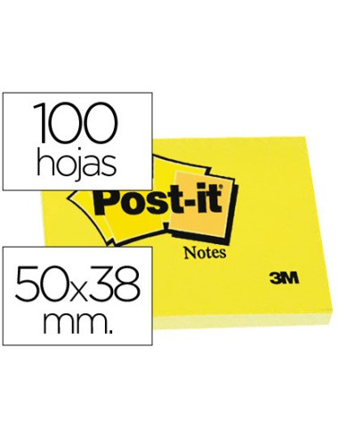 PACK 12 BLOCS 100 HOJAS NOTAS ADHESIVAS 38X51MM CANARY YELLOW SIN ENCELOFANADO INDIVIDUAL 653-E POST-IT 7100290163
