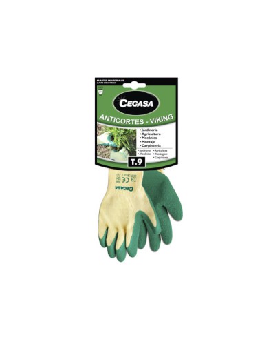 GUANTES DE TRABAJO ANTICORTES VIKING ALGODÓN/LATEX VERDE T9-GRANDE L CEGASA 100541