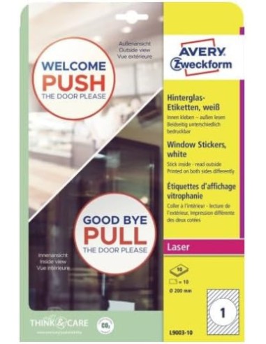 ADHESIVOS DE PAPEL PARA VENTANAS 200 MM 10 HOJAS POR PAQUETE. AVERY L9003-10