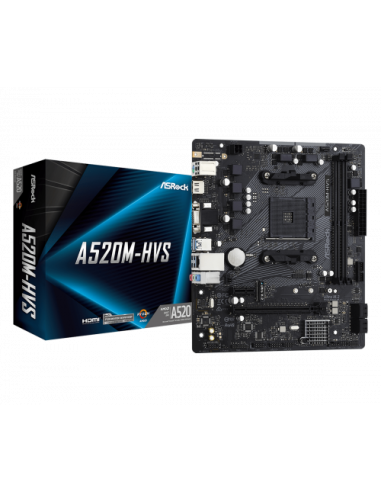 PLACA ASROCK A520M-HVS,AMD,AM4,A520,2DDR4,64,VGA+HDMI,4SATA3,1M.2,4USB2.0,2USB3.2,USB-C,1GB,MATX