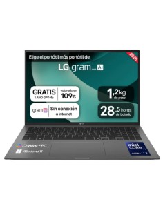 LG PORTÁTIL 16" GRAM 16Z90TL, COPILOT+ PC, WINDOWS 11 HOME, INTEL CORE ULTRA 7, 32 GB RAM, 1 TB SSD, PANEL IPS WQXGA (2560X1600)